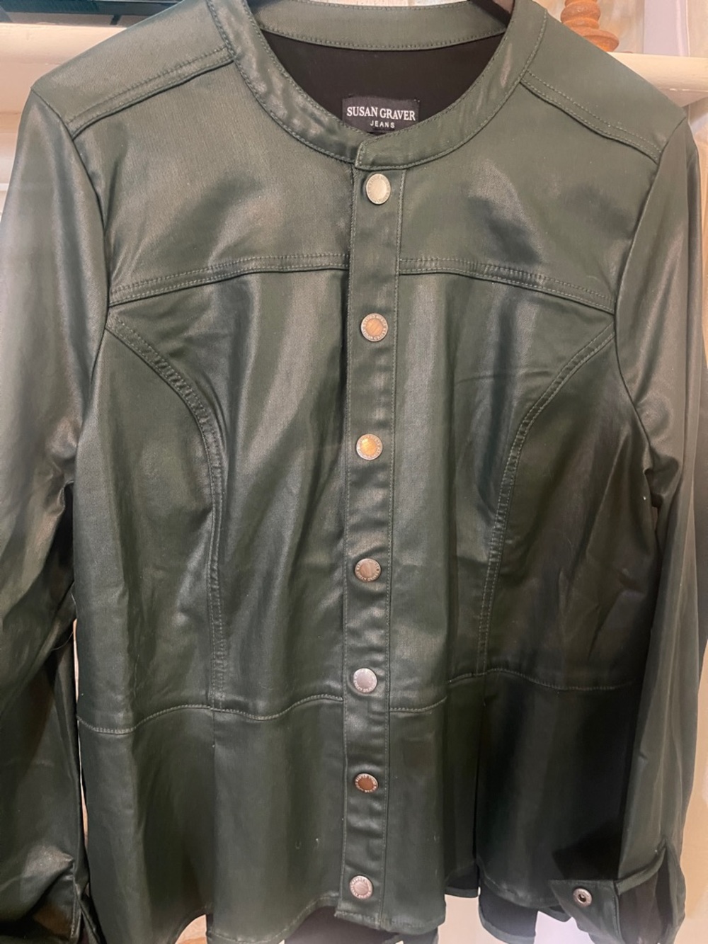Susan Graver Forest Green Faux Leather Snap-Front Jacket- XL NWOT